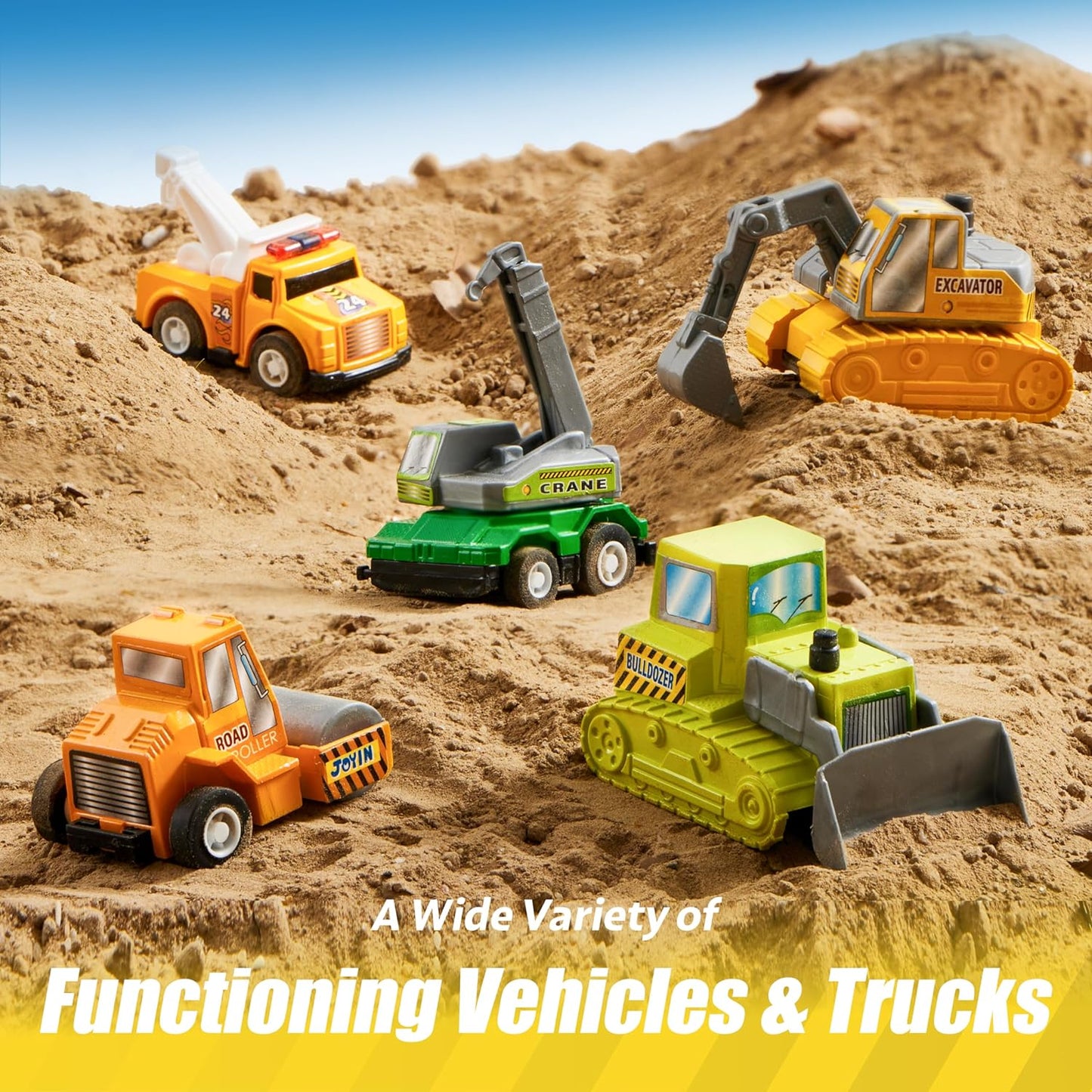 JOYIN 18 Pcs Pull Back City Cars and Trucks Toy Vehicles Set, Friction Powered Cars Toys for Toddlers, Boys, Girls’ Educational Play, Kids Stocking Stuffers