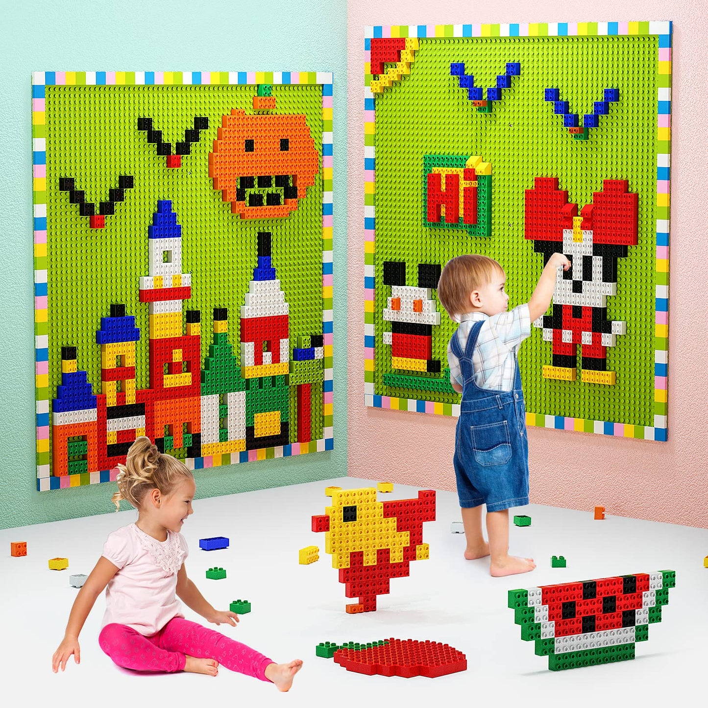 burgkidz Educational Toy Classic Big Size Bricks Building Blocks, Large Compatible Animal Building Bricks with Reusable Storage Bucket Gift for Boy Girl Ages 3+