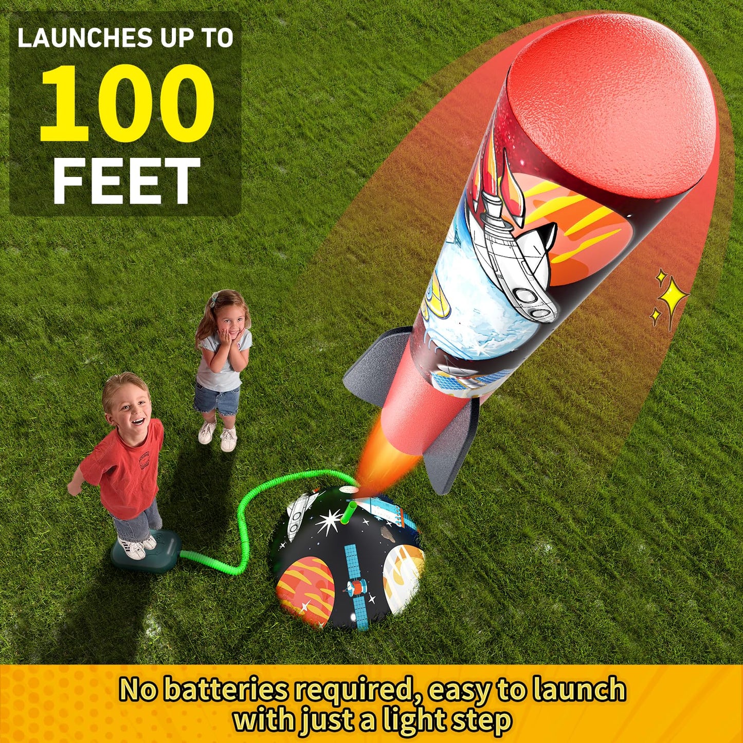 Toys Rocket Launcher for Kids - Launch up to 100 Ft, 8 Multi-Color Foam Rockets & Adjustable Launch Stand, Kids Outdoor Toys, Birthday Toys for Kids Boys Girls Age 3+ Years Old