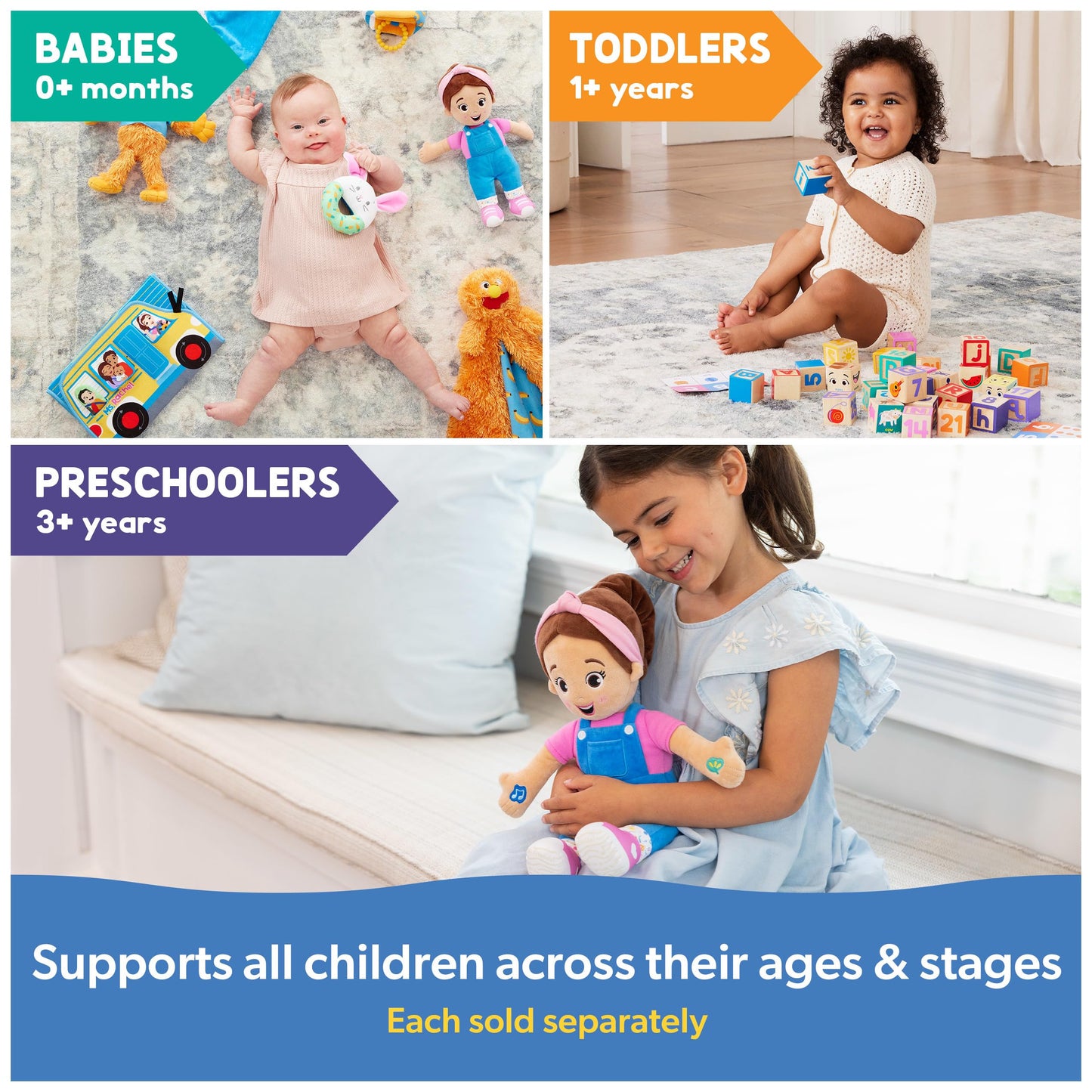 Ms. Rachel Official Sensory Take-Along Toy, Baby Swing & Baby Stroller Teething Toys with Rattle & Clip, Toddler Toys for Girls & Boys for Ages 0-1+