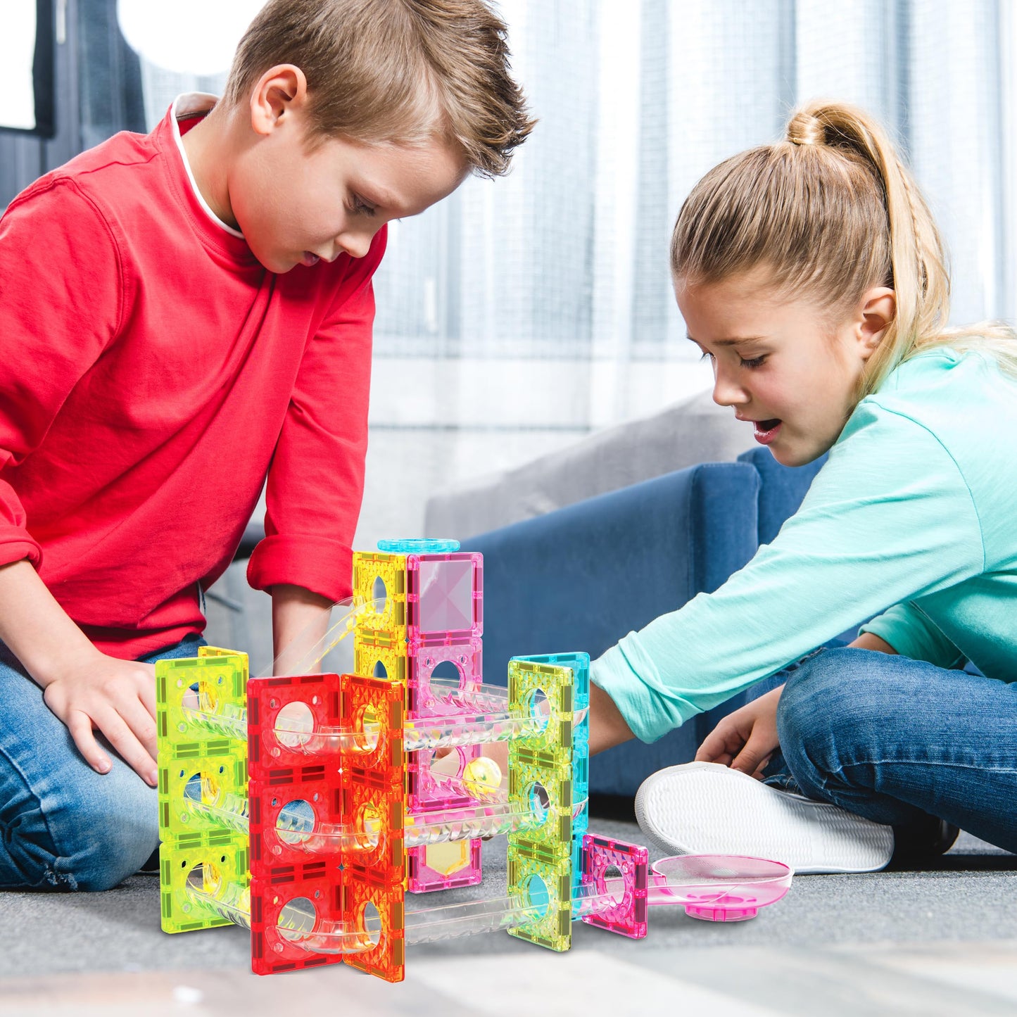 PicassoTiles 108pc 3-in-1 Marble Run Car Race Track Combo Magnetic Tiles PicassoToys Magnet Building Block Educational Construction Toy Playset STEM STEAM Learning Kit Child Brain Development PTG108