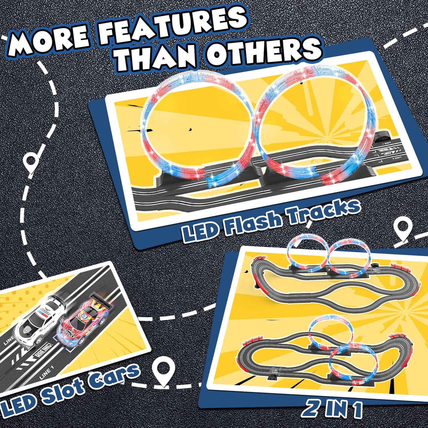 Slot Car Race Track Sets with 4 Slot Cars