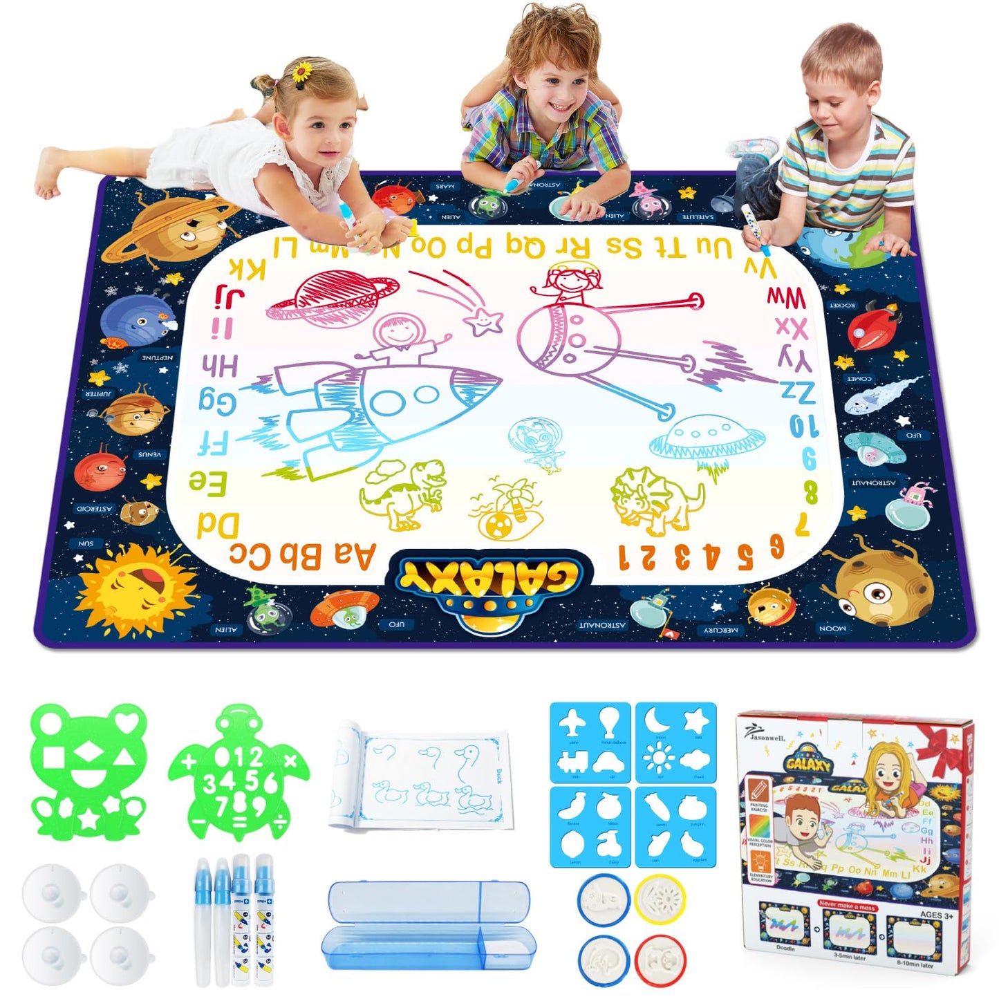 Kids playing on large water doodle mat