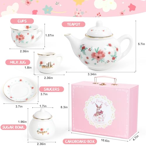 Tea Party Set for Little Girls, 49PCS Princess Tea Time Toys Including Tea Set Dessert Carrying Case, Kids Kitchen Pretend Playset, Tea Set for Girls Birthday Toddler Age 3-8, Pink