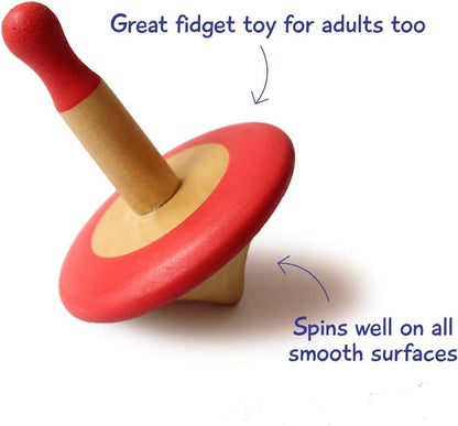 Shumee Spinning Tops for Kids 2 3 4 5+ Year Old, Set of 3 Wooden Montessori Toys, Improves Hand Eye Coordination, Great for Sensory Play, Eco-Friendly 100% Child Safe (Red/Blue/Yellow)