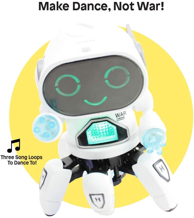 Boley Pioneer Dancing Robot in White and Blue - Walking Dancing Electronic Robot Toy for Kids with Disco Flashing Lights and Dance Music - Battery Operated