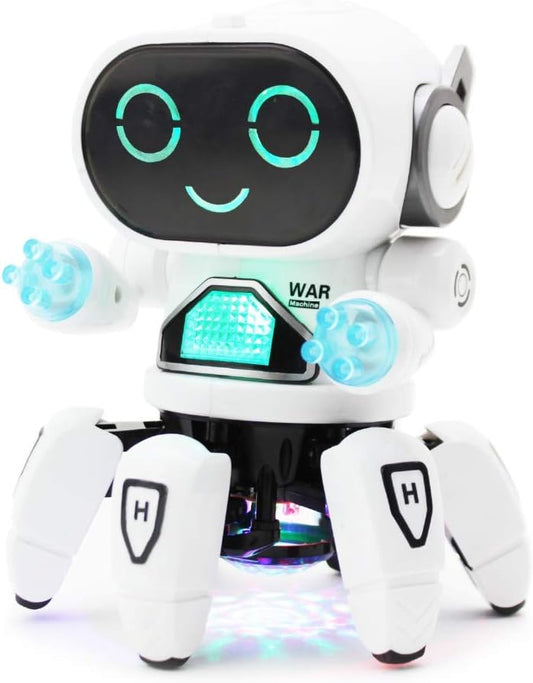 Boley Pioneer Dancing Robot in White and Blue - Walking Dancing Electronic Robot Toy for Kids with Disco Flashing Lights and Dance Music - Battery Operated