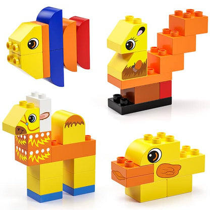 burgkidz Educational Toy Classic Big Size Bricks Building Blocks, Large Compatible Animal Building Bricks with Reusable Storage Bucket Gift for Boy Girl Ages 3+