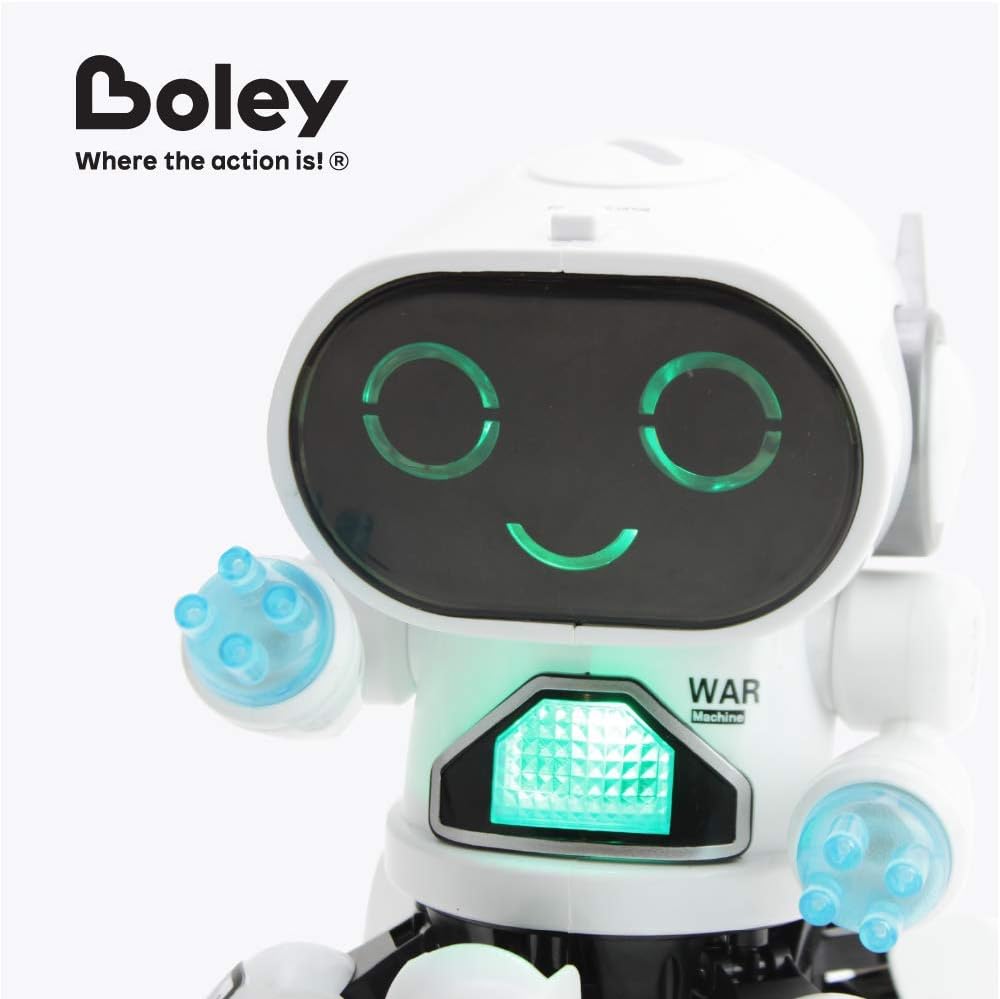 Boley Pioneer Dancing Robot in White and Blue - Walking Dancing Electronic Robot Toy for Kids with Disco Flashing Lights and Dance Music - Battery Operated