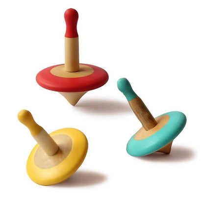 Shumee Spinning Tops for Kids 2 3 4 5+ Year Old, Set of 3 Wooden Montessori Toys, Improves Hand Eye Coordination, Great for Sensory Play, Eco-Friendly 100% Child Safe (Red/Blue/Yellow)