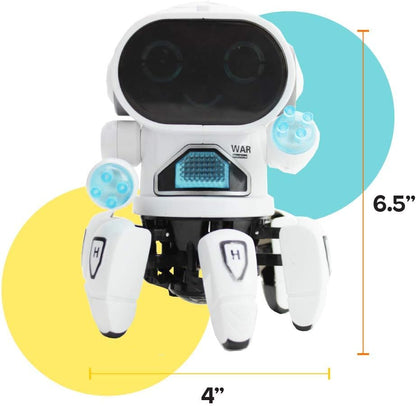 Boley Pioneer Dancing Robot in White and Blue - Walking Dancing Electronic Robot Toy for Kids with Disco Flashing Lights and Dance Music - Battery Operated