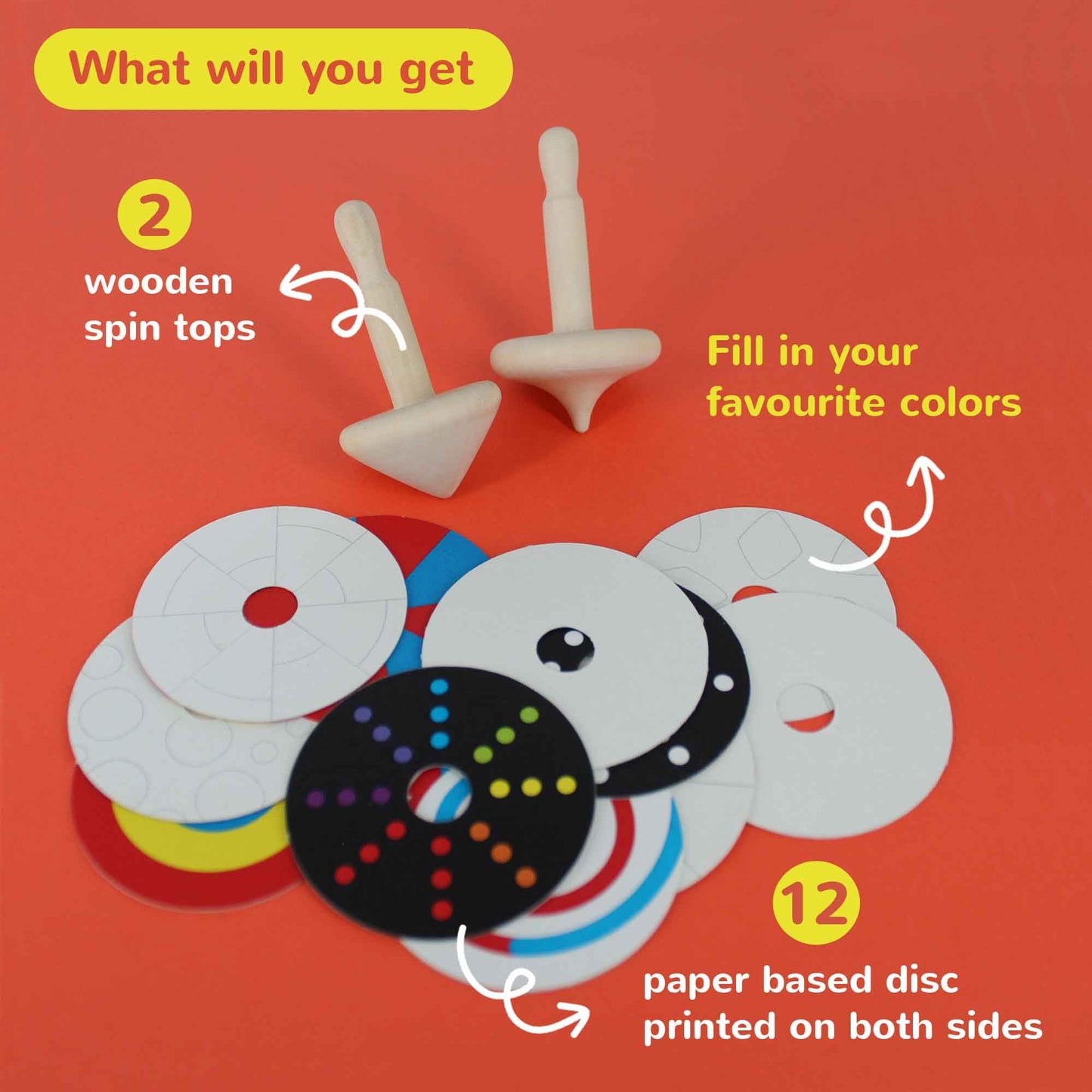 Shumee Spinning Tops for Kids 2 3 4 5+ Year Old, Set of 3 Wooden Montessori Toys, Improves Hand Eye Coordination, Great for Sensory Play, Eco-Friendly 100% Child Safe (Red/Blue/Yellow)