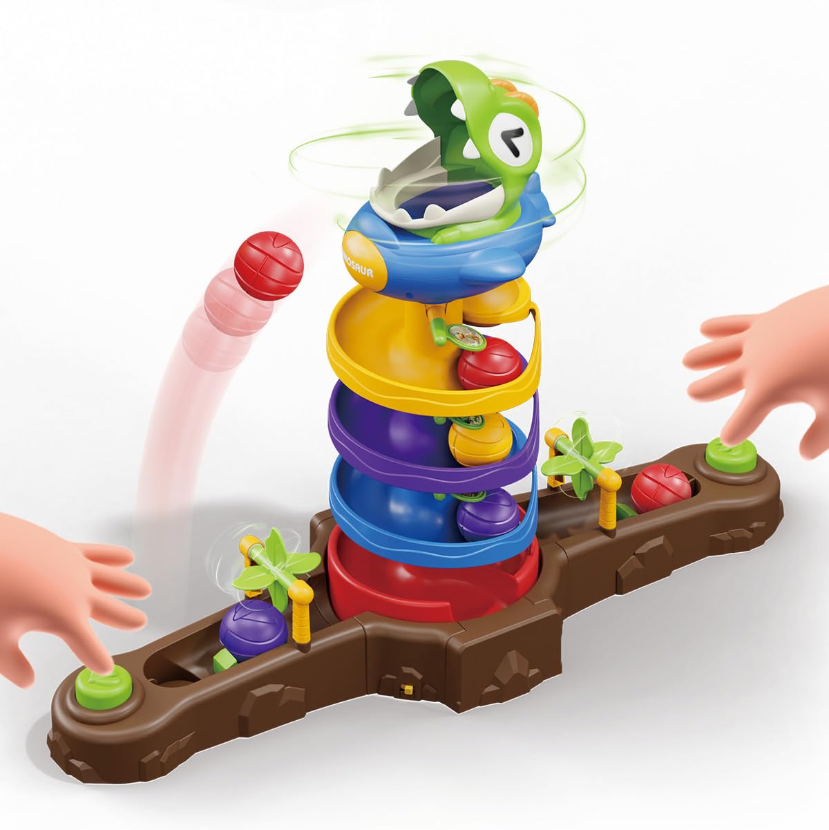 Dinosaur Ball Drop Toys for 3 4 5 6 7 8 9 Years Old Kids, Dino Spin Twister Toddlers Toy, Shoot Balls Toddler Montessori Toys Gifts for 3-6 Year Old Boys Girls, 2 Players PK Mode