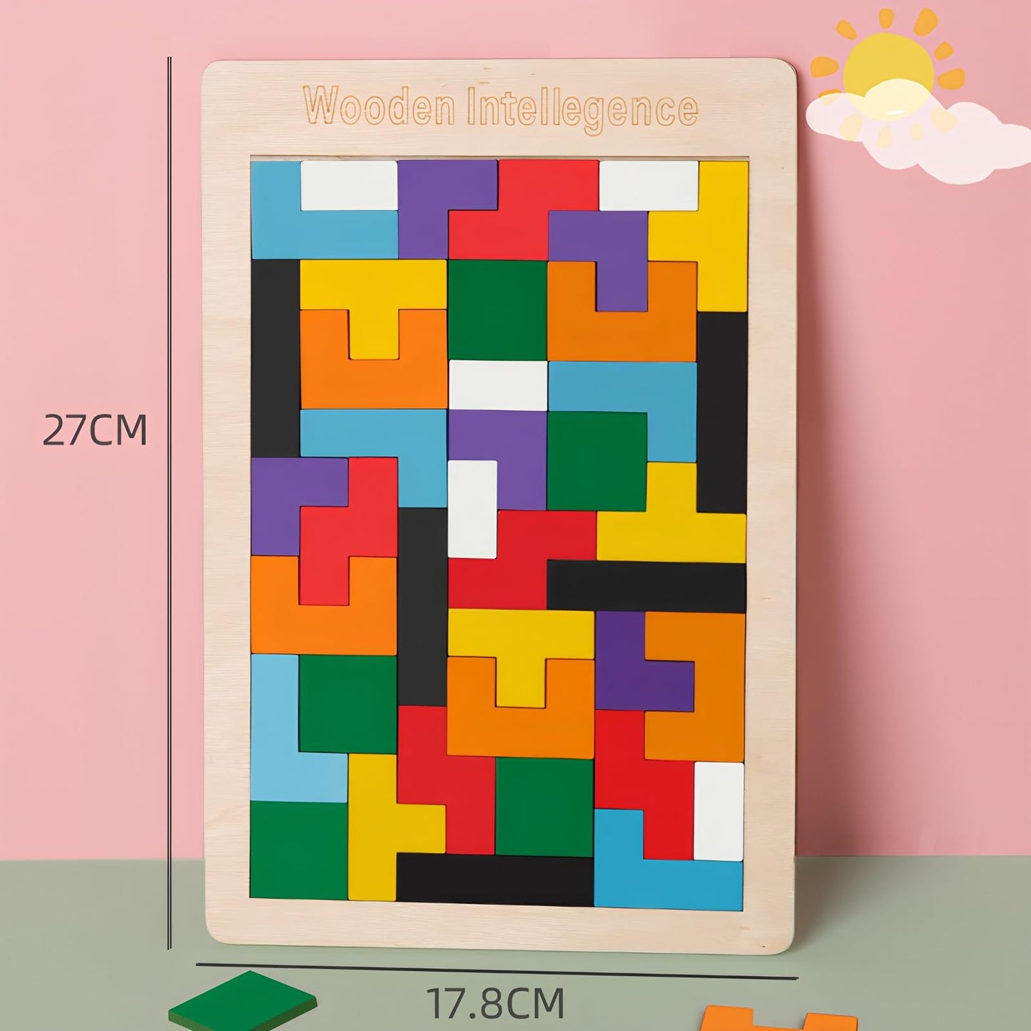 4 Pack Wooden Blocks Puzzles, Russian Blocks, Hexagon Puzzles, Tangrams Puzzles, Board Tic Tac Toe Game, Brain Teasers Toy Logic Game, Montessori STEM Educational Toys Present for Kids and Adults