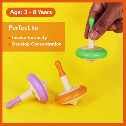 Shumee Spinning Tops for Kids 2 3 4 5+ Year Old, Set of 3 Wooden Montessori Toys, Improves Hand Eye Coordination, Great for Sensory Play, Eco-Friendly 100% Child Safe (Red/Blue/Yellow)