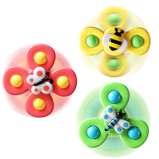 ALASOU 3PCS Suction Cup Spinner Toys for 1 Year Old Boy Girl|Spinning Top Baby Toys 12 18 Months|1 2 Year Old Boy Birthday Gift|Baby Bath Toy for Kids Ages 1-3|Sensory Toy for Toddlers 1-3