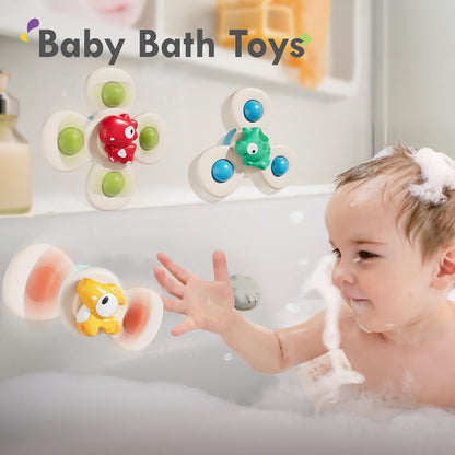 ALASOU 3PCS Suction Cup Spinner Toys for 1 Year Old Boy Girl|Spinning Top Baby Toys 12 18 Months|1 2 Year Old Boy Birthday Gift|Baby Bath Toy for Kids Ages 1-3|Sensory Toy for Toddlers 1-3
