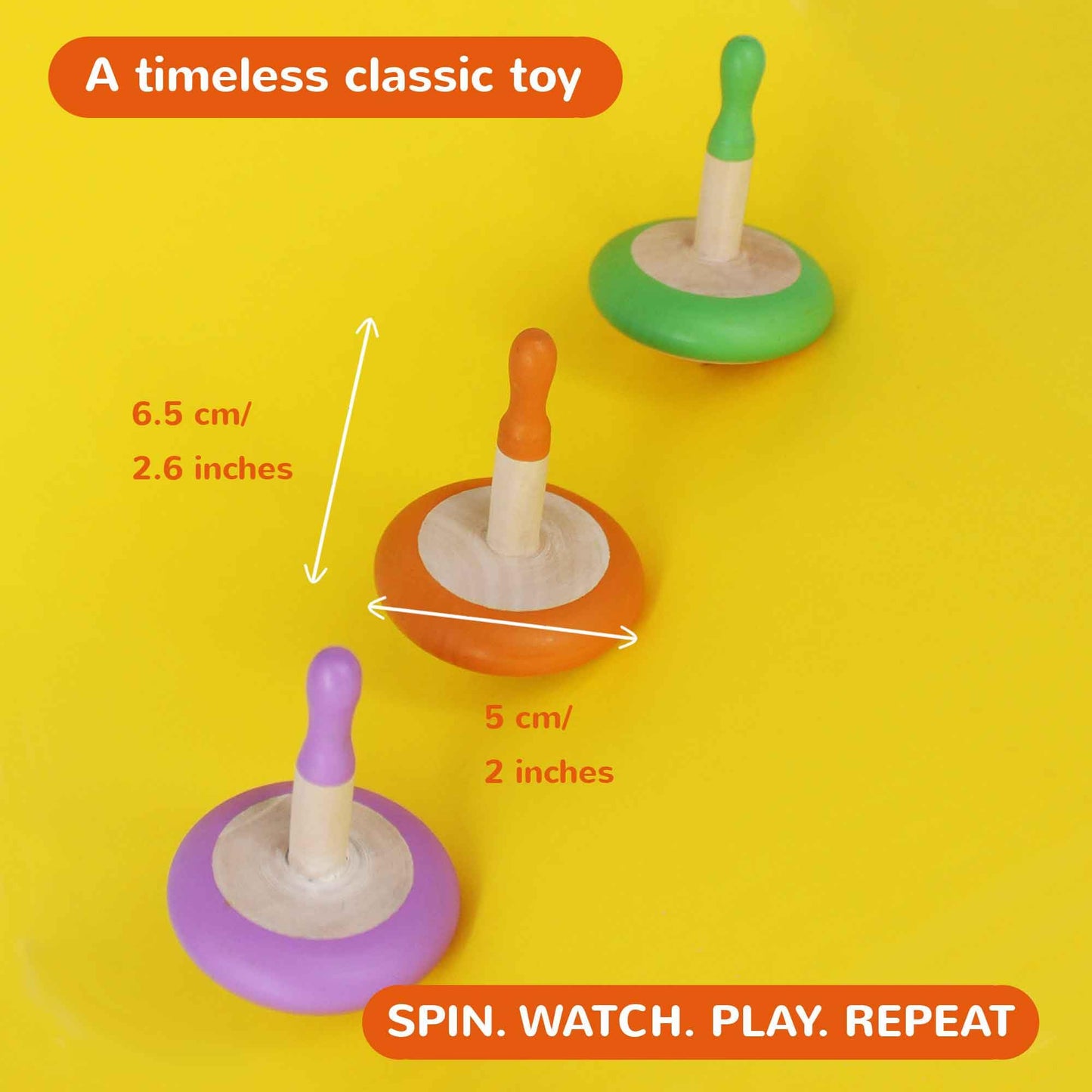 Shumee Spinning Tops for Kids 2 3 4 5+ Year Old, Set of 3 Wooden Montessori Toys, Improves Hand Eye Coordination, Great for Sensory Play, Eco-Friendly 100% Child Safe (Red/Blue/Yellow)