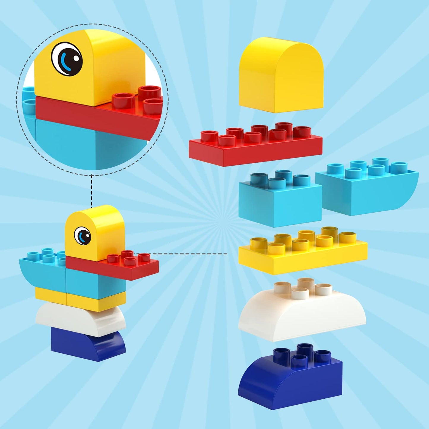 burgkidz Educational Toy Classic Big Size Bricks Building Blocks, Large Compatible Animal Building Bricks with Reusable Storage Bucket Gift for Boy Girl Ages 3+