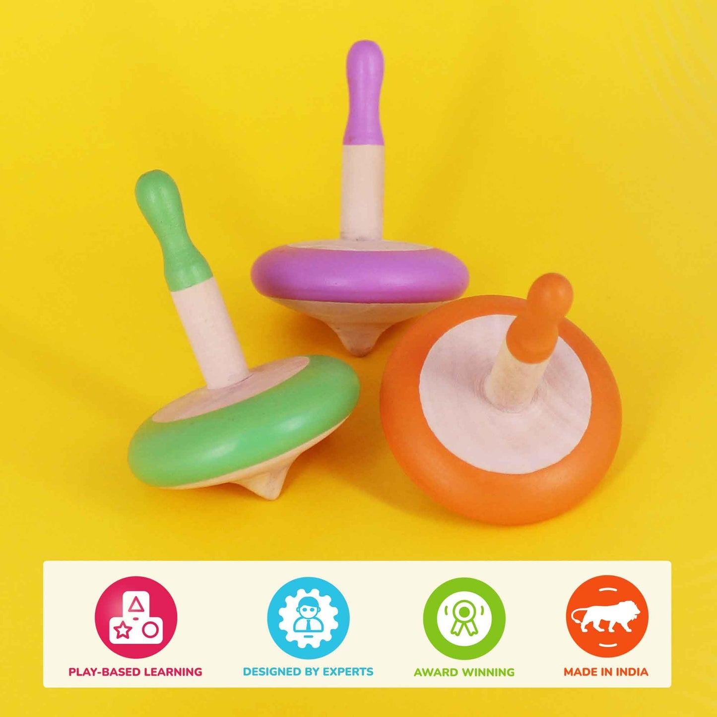 Shumee Spinning Tops for Kids 2 3 4 5+ Year Old, Set of 3 Wooden Montessori Toys, Improves Hand Eye Coordination, Great for Sensory Play, Eco-Friendly 100% Child Safe (Red/Blue/Yellow)