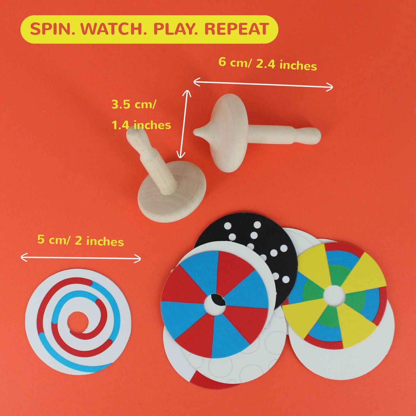 Shumee Spinning Tops for Kids 2 3 4 5+ Year Old, Set of 3 Wooden Montessori Toys, Improves Hand Eye Coordination, Great for Sensory Play, Eco-Friendly 100% Child Safe (Red/Blue/Yellow)