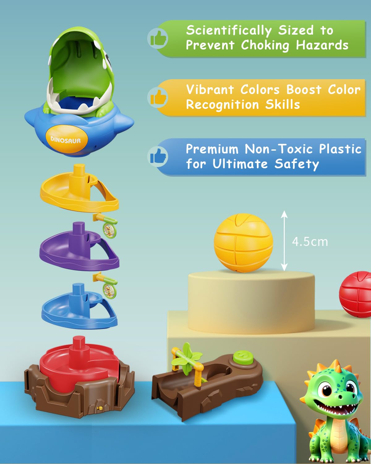 Dinosaur Ball Drop Toys for 3 4 5 6 7 8 9 Years Old Kids, Dino Spin Twister Toddlers Toy, Shoot Balls Toddler Montessori Toys Gifts for 3-6 Year Old Boys Girls, 2 Players PK Mode