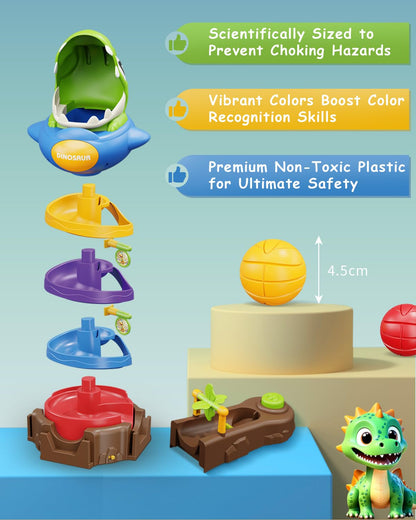 Dinosaur Ball Drop Toys for 3 4 5 6 7 8 9 Years Old Kids, Dino Spin Twister Toddlers Toy, Shoot Balls Toddler Montessori Toys Gifts for 3-6 Year Old Boys Girls, 2 Players PK Mode