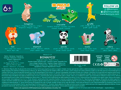 3D Puzzles for Kids Toys Jungle Animals Pack 8 - BONNYCO | 3D Puzzle Jigsaw 6-8 8-13, Educational Girl and Boy Toys, Gifts for Kids Activity, Birthday Gifts for Boys | Rompecabezas 3-D Foam, Christmas