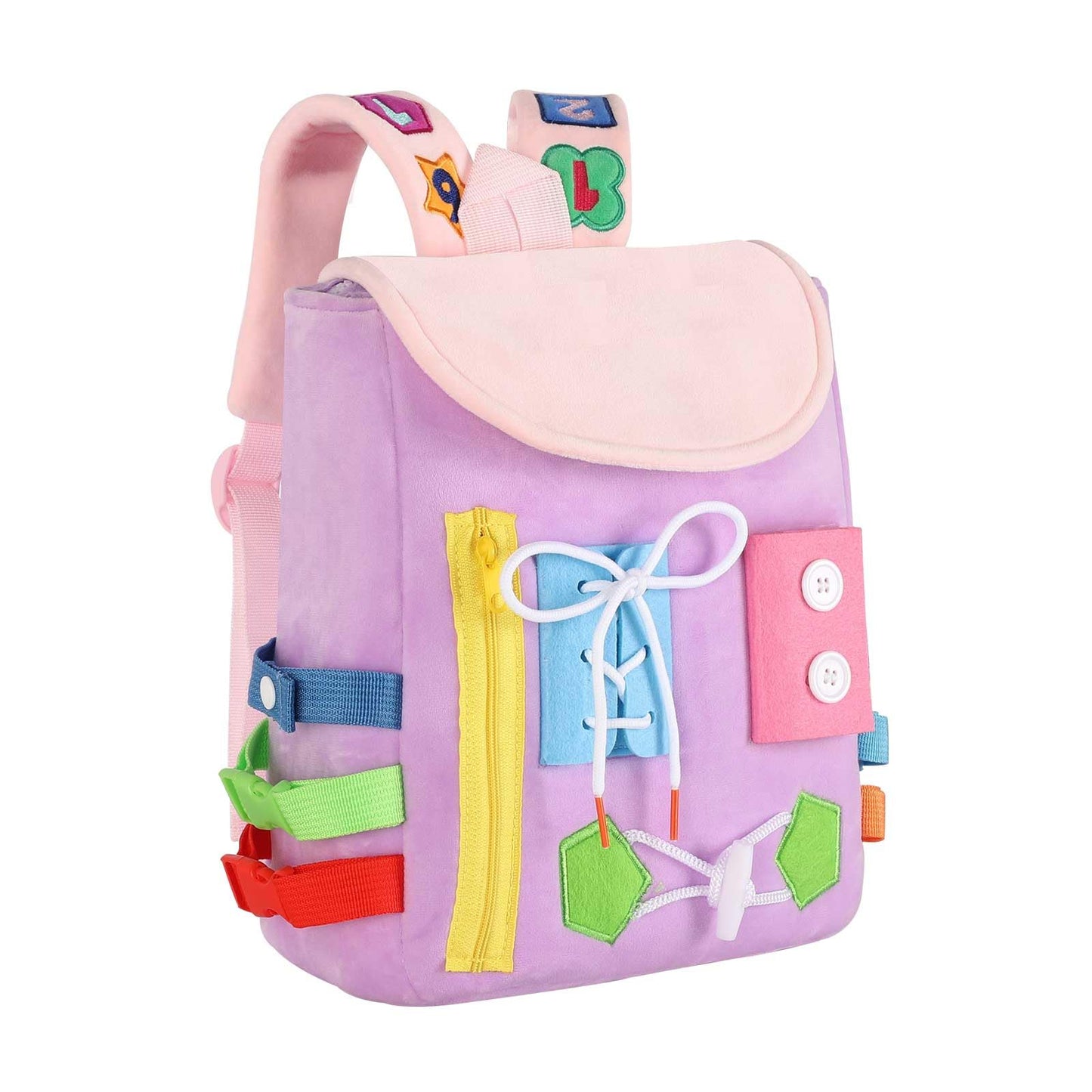 Busy Board - Toddler Backpack with Buckles and Learning Activity Toys - Develop Fine Motor Skills and Basic Life Skills - Learn to Tie Shoes - Children's Travel Toy