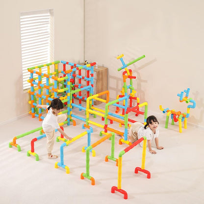 RAINBOW TOYFROG Fun Plus Size 156 Piece Pipe Building Blocks Set for Kids 4-8, Toddlers, Daycare - Educational STEM Interlocking Pipes, Tubes, Construction Blocks. Makes Variety of Cars & Push Toys