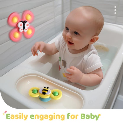 ALASOU 3PCS Suction Cup Spinner Toys for 1 Year Old Boy Girl|Spinning Top Baby Toys 12 18 Months|1 2 Year Old Boy Birthday Gift|Baby Bath Toy for Kids Ages 1-3|Sensory Toy for Toddlers 1-3