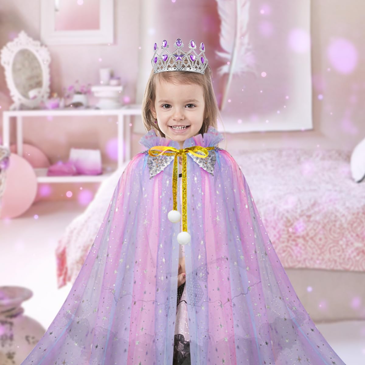 Meland Princess Dress up Clothes for Little Girl, 11Pcs Princess Cape with Crown, Princess Dresses for Girl 3-8 Birthday Gift