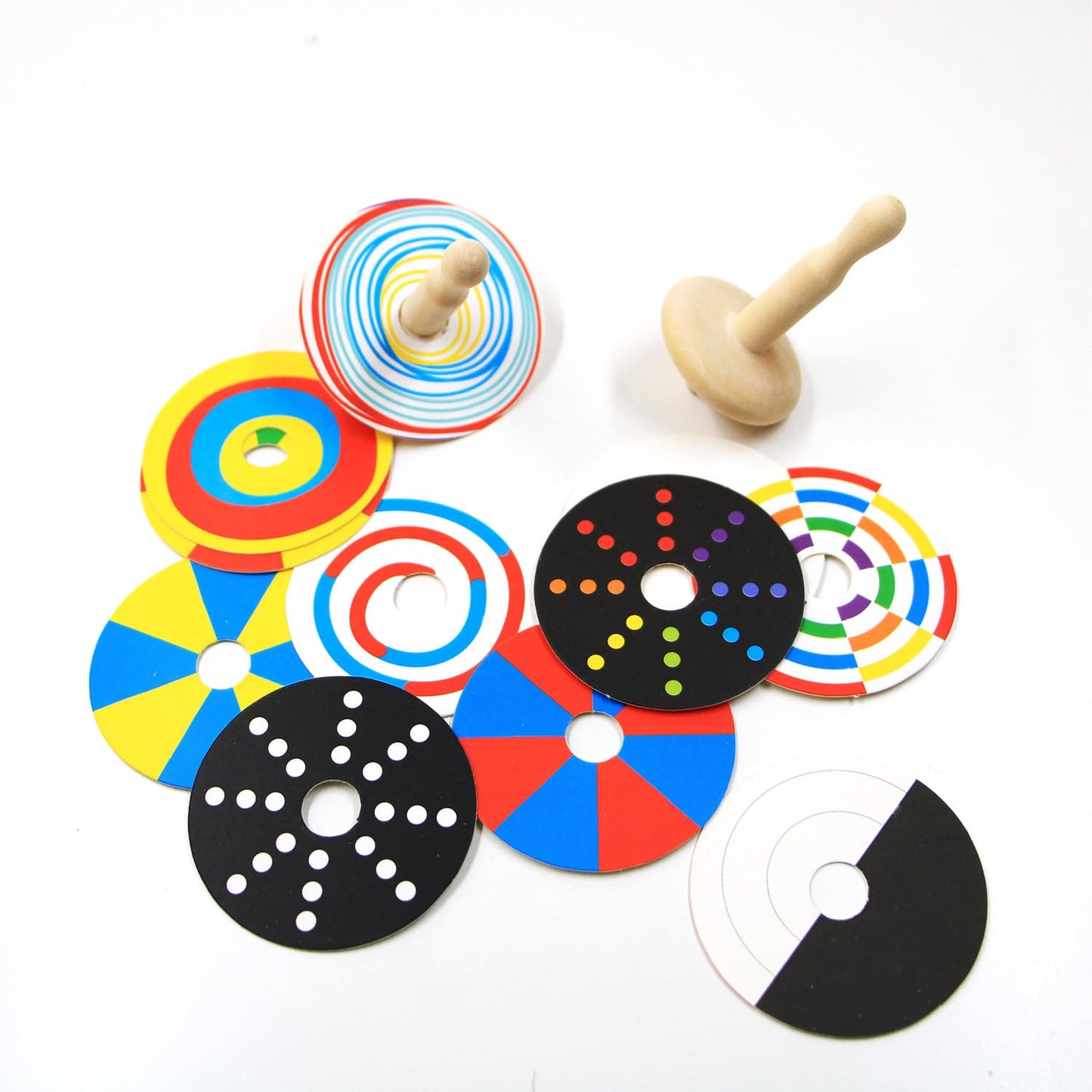 Shumee Spinning Tops for Kids 2 3 4 5+ Year Old, Set of 3 Wooden Montessori Toys, Improves Hand Eye Coordination, Great for Sensory Play, Eco-Friendly 100% Child Safe (Red/Blue/Yellow)