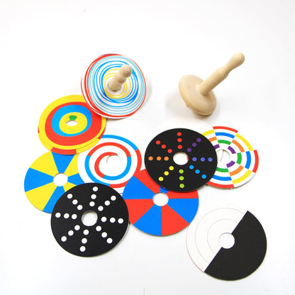 Shumee Spinning Tops for Kids 2 3 4 5+ Year Old, Set of 3 Wooden Montessori Toys, Improves Hand Eye Coordination, Great for Sensory Play, Eco-Friendly 100% Child Safe (Red/Blue/Yellow)