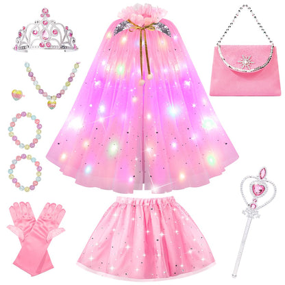 Meland Princess Dress up Clothes for Little Girl, 11Pcs Princess Cape with Crown, Princess Dresses for Girl 3-8 Birthday Gift