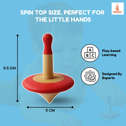 Shumee Spinning Tops for Kids 2 3 4 5+ Year Old, Set of 3 Wooden Montessori Toys, Improves Hand Eye Coordination, Great for Sensory Play, Eco-Friendly 100% Child Safe (Red/Blue/Yellow)