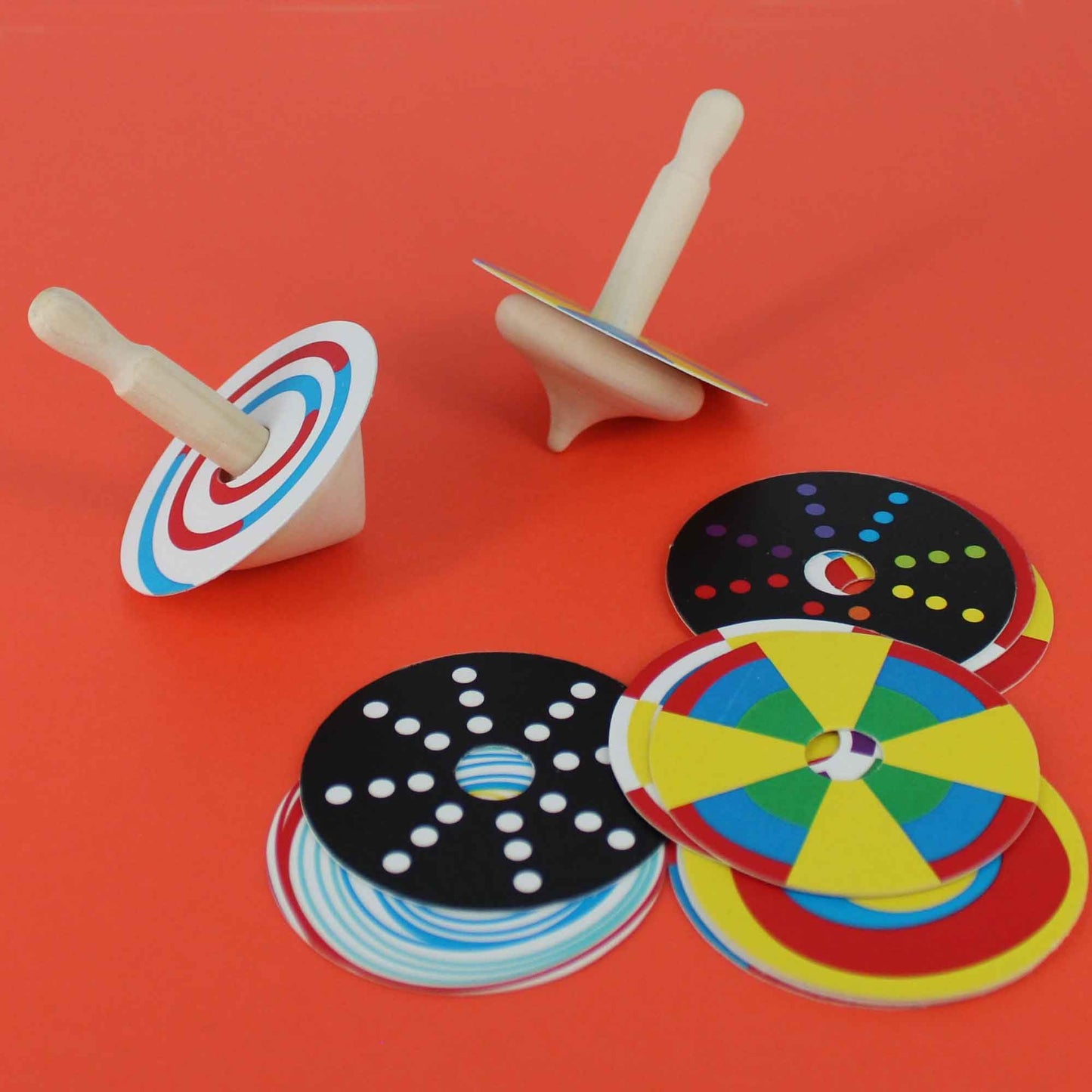 Shumee Spinning Tops for Kids 2 3 4 5+ Year Old, Set of 3 Wooden Montessori Toys, Improves Hand Eye Coordination, Great for Sensory Play, Eco-Friendly 100% Child Safe (Red/Blue/Yellow)
