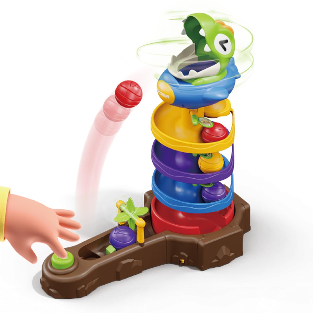 Dinosaur Ball Drop Toys for 3 4 5 6 7 8 9 Years Old Kids, Dino Spin Twister Toddlers Toy, Shoot Balls Toddler Montessori Toys Gifts for 3-6 Year Old Boys Girls, 2 Players PK Mode