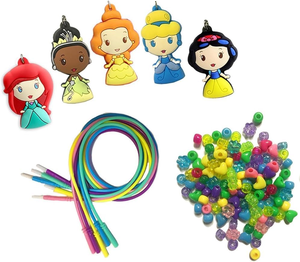 Disney Princess Necklace Activity Case – Jewelry Making Kit with Beads, Charms & Strings – Create Custom Princess Necklaces – Craft Gift for Girls Ages 3+ – Portable Storage Case Included