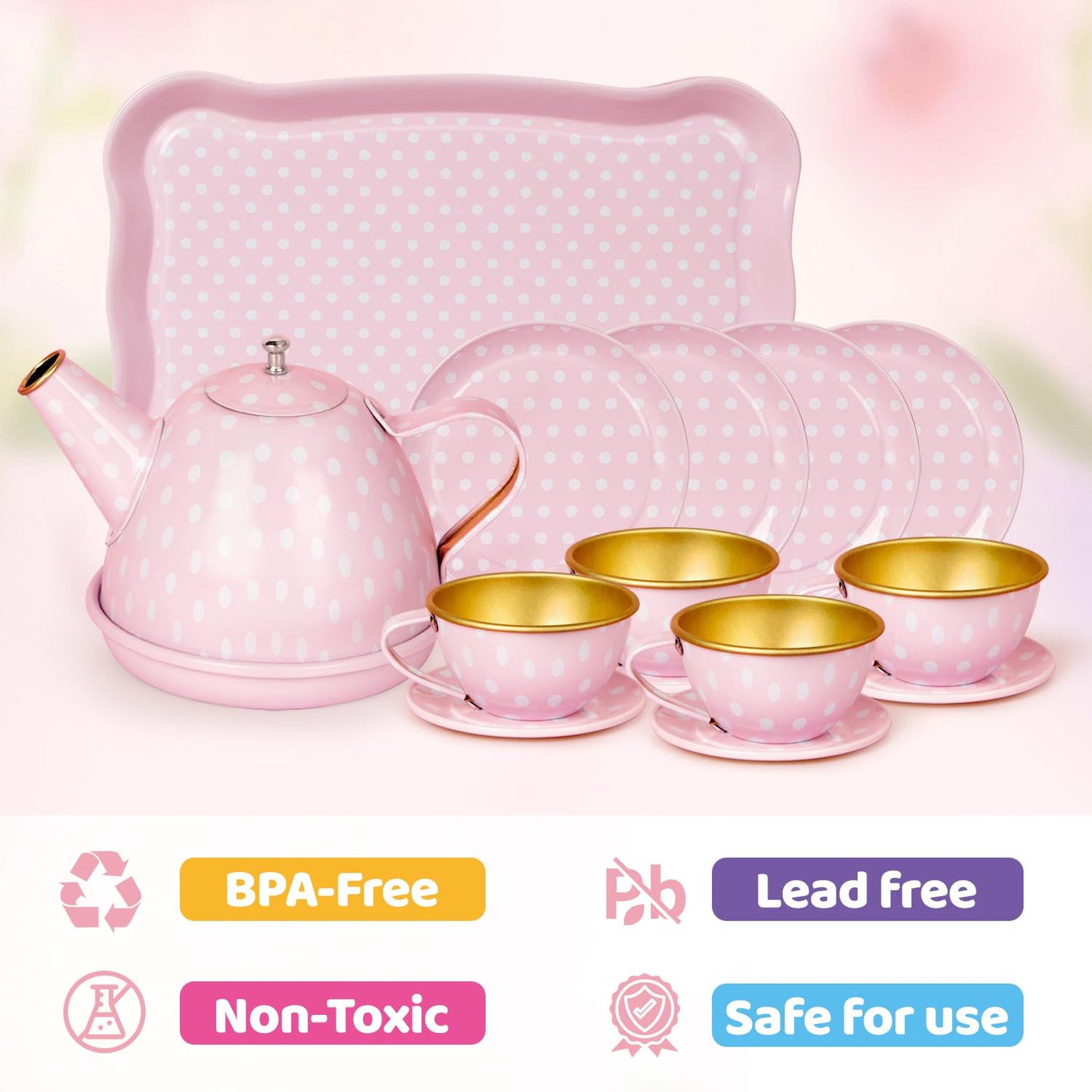 Tea Party Set for Little Girls, 49PCS Princess Tea Time Toys Including Tea Set Dessert Carrying Case, Kids Kitchen Pretend Playset, Tea Set for Girls Birthday Toddler Age 3-8, Pink