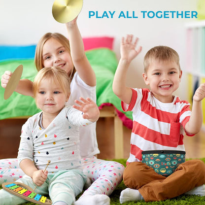 Stoie's Wooden Kids Musical Instruments for 3-9 Years Old, with Drum, Hand Bells, Flute, Maracas, Castanet, Tamburine, for Babies and Toddlers, Durable, Safe, Montessori Educational Toy, Storage Bag