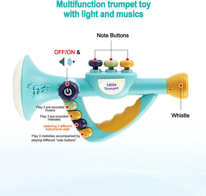 Toddler Musical Instruments Toy, Trumpet, Harmonica, Recorder Flute for Kids Baby, Musical Toys Set for Children, Gifts for Boys Girls Ages 2 3 4 5, Blue
