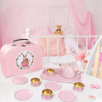 Tea Party Set for Little Girls, 49PCS Princess Tea Time Toys Including Tea Set Dessert Carrying Case, Kids Kitchen Pretend Playset, Tea Set for Girls Birthday Toddler Age 3-8, Pink