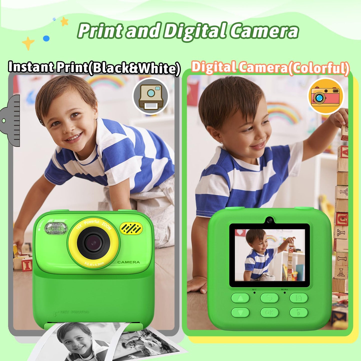 Upgrade Kids Camera Instant Print for Boys and Girls