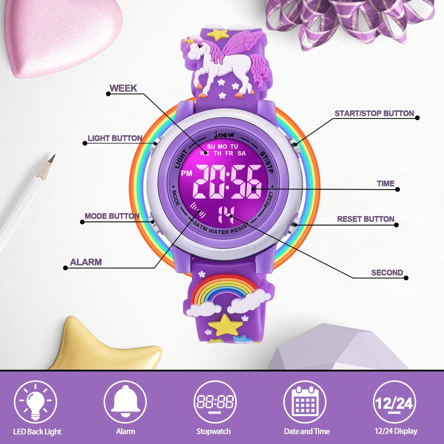 3D Cartoon Waterproof Watches for Girls