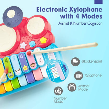 Baby Musical Toys, 3 in 1 Piano Keyboard Xylophone Drum Set for 1 Year Old Girls Toys, Learning Toys for Toddlers 1-3, Baby Piano 18 Months - 1 2 3 4 Year Old Girl Toys Birthday Gift