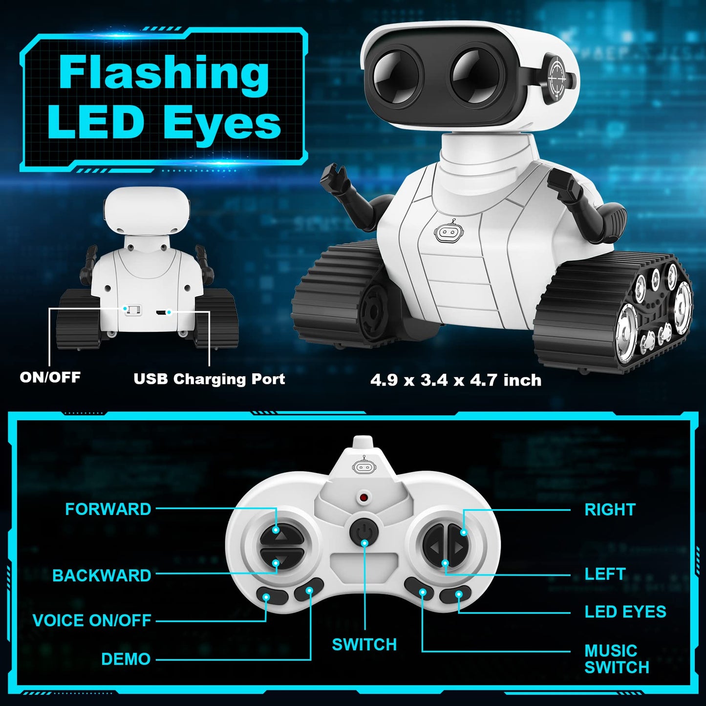 Hamourd Robot Toys for Boys Girls, Emo Robot with Walkie-Talkie Function, Gesture Sensing, Flexible Head & Arms, Programming Motion, Dance Moves, Music, Multi-Mode LED Eye, Toys for Ages