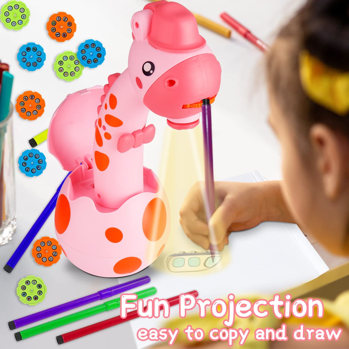 KETIEE Drawing Projector for Kids, Tracing and Drawing Projector Toy with Light & Music, Children Smart Projector Sketcher, Kids Art Projector with 72 Stencils for Boy Girl 3-8 Years Old (Yellow)