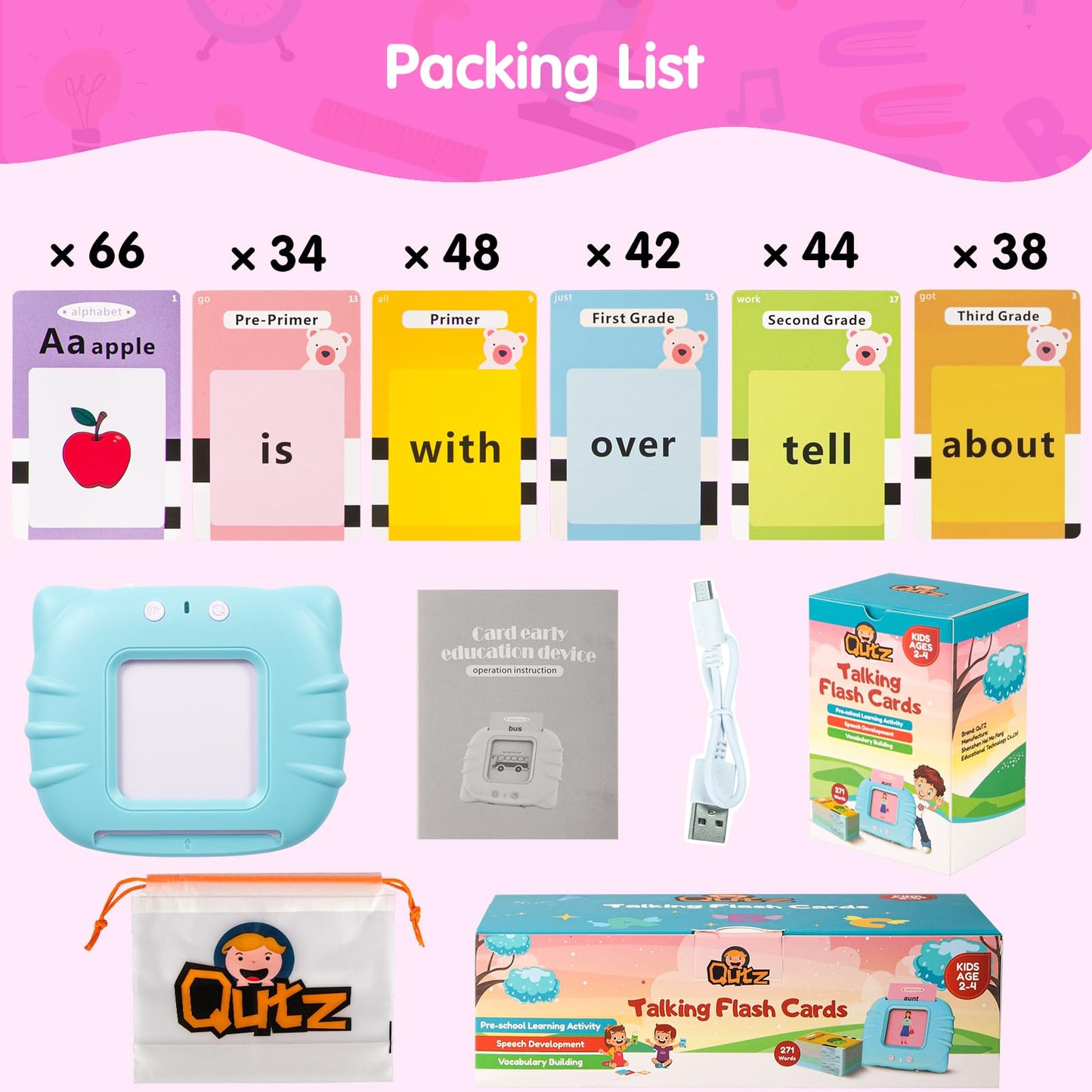 Toddler Toys Sight Words Talking Flash Cards for Ages 2 3 4 Boys and Girls, Autism Sensory Toy for Autistic Children, Learning Educational Montessori Speech Therapy Toys 224 Sight Words