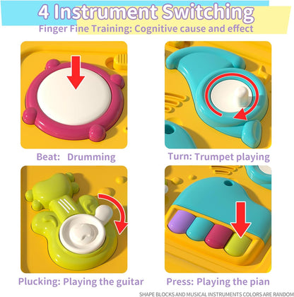 Baby Activity Cube, 6-in-1 Montessori Toys for 1-2 Year Old Boys and Girls, Multi Sensory Shape Blocks, Travel Music Toys for Toddlers 1-3